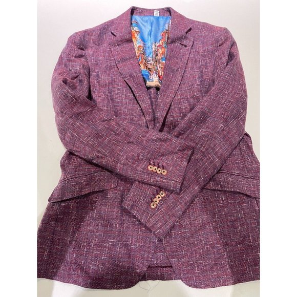 ROBERT GRAHAM Men's 44 Champagne purple Linen Blend Suit sport Coat Tailored Fit - Picture 3 of 16